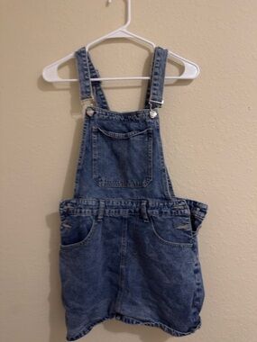 Women's Blue Denim Overalls Dress with Adjustable Straps